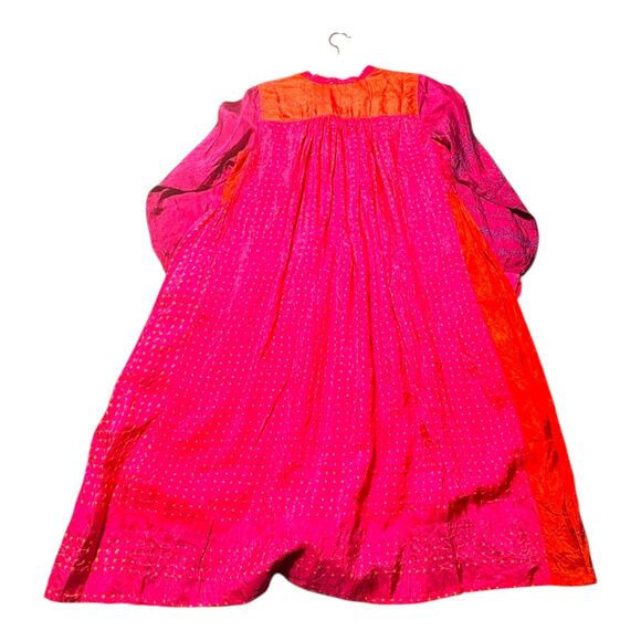 Injiri Shekhawati silk dress women’s medium ombré fuchsia patchwork hand-loomed - Picture 10 of 13
